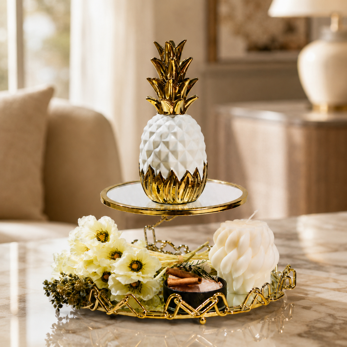 Golden Pineapple Luxury Decor Tray Set