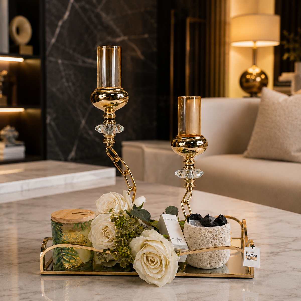 Elegant Gold Floral Candlelight Gift Set