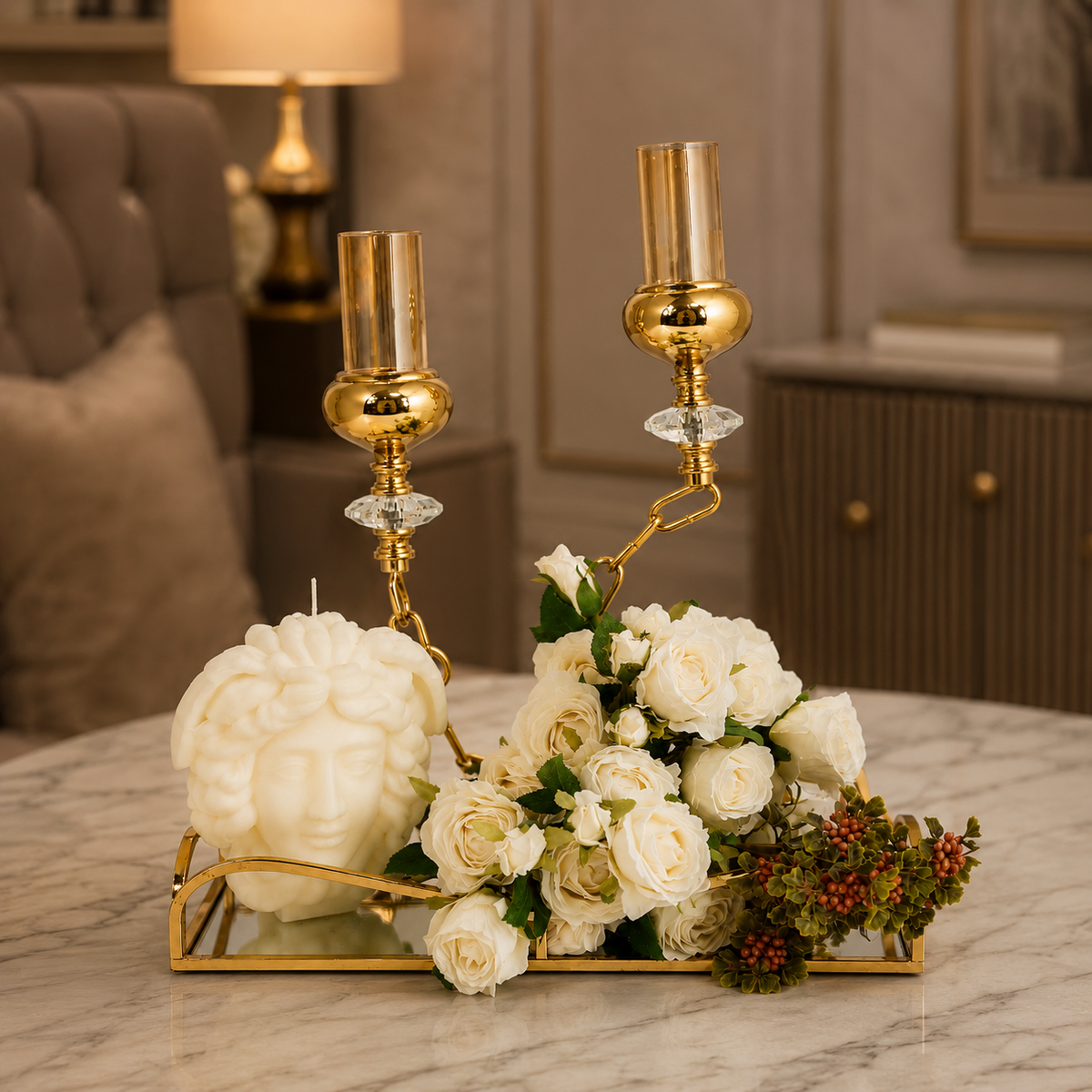 Gold Floral & Candle Decor Set
