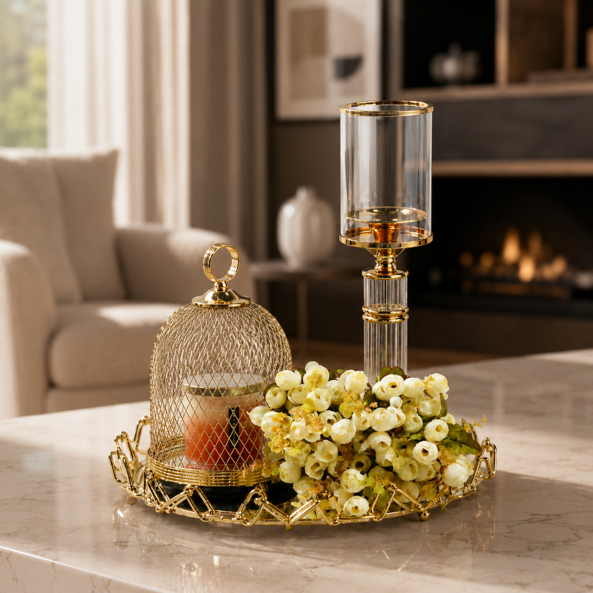 Golden Radiance Decorative Tray Set