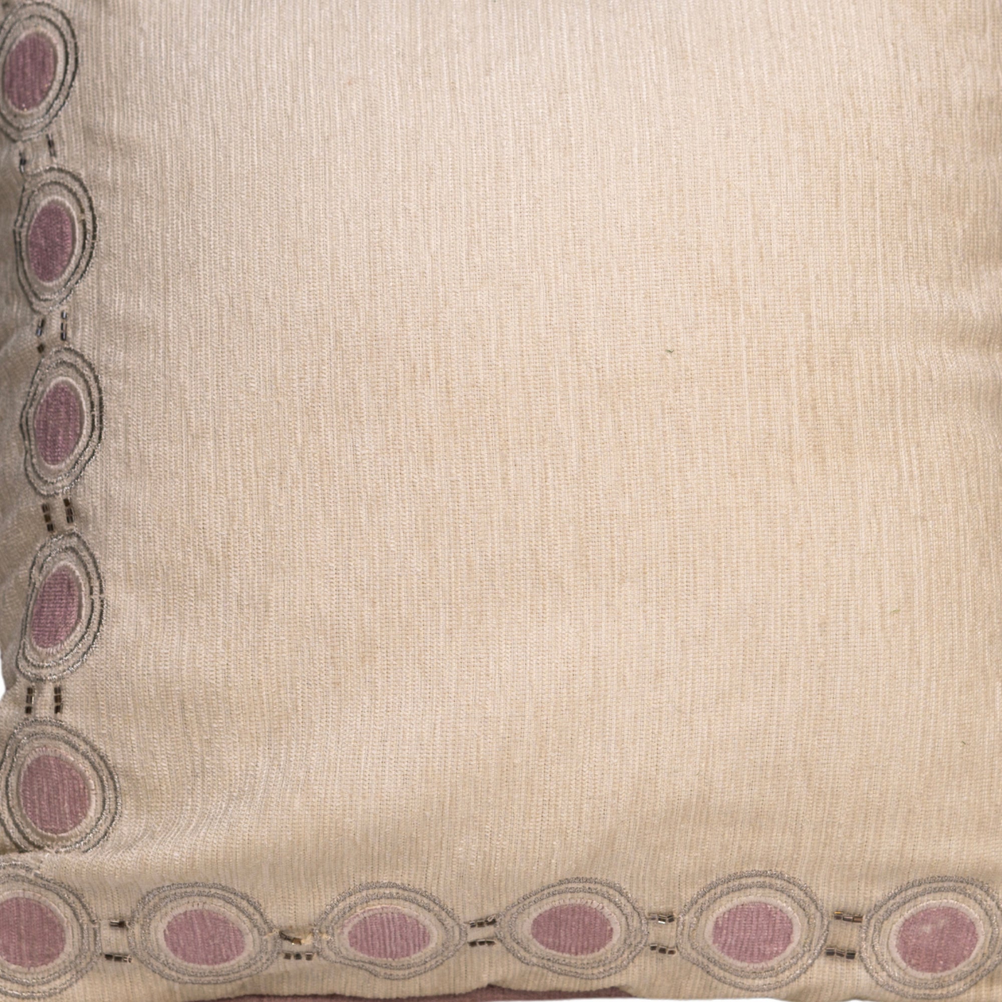 White Cushion Cover with Elegant Circle Border Design.
