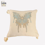 White Embroidered Velvet Beaded Fringed Hot Drill Butterfly Cushion Cover