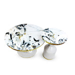 White Retro Fusion Round Marble Center Table and Side/Coffee Table