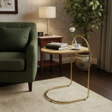 Wooden Top C-Shaped Side Table with Metal Base