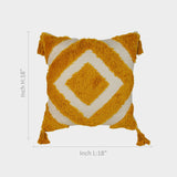 Yellow Boho Cushion Cover with Geometric Design & Tassels.