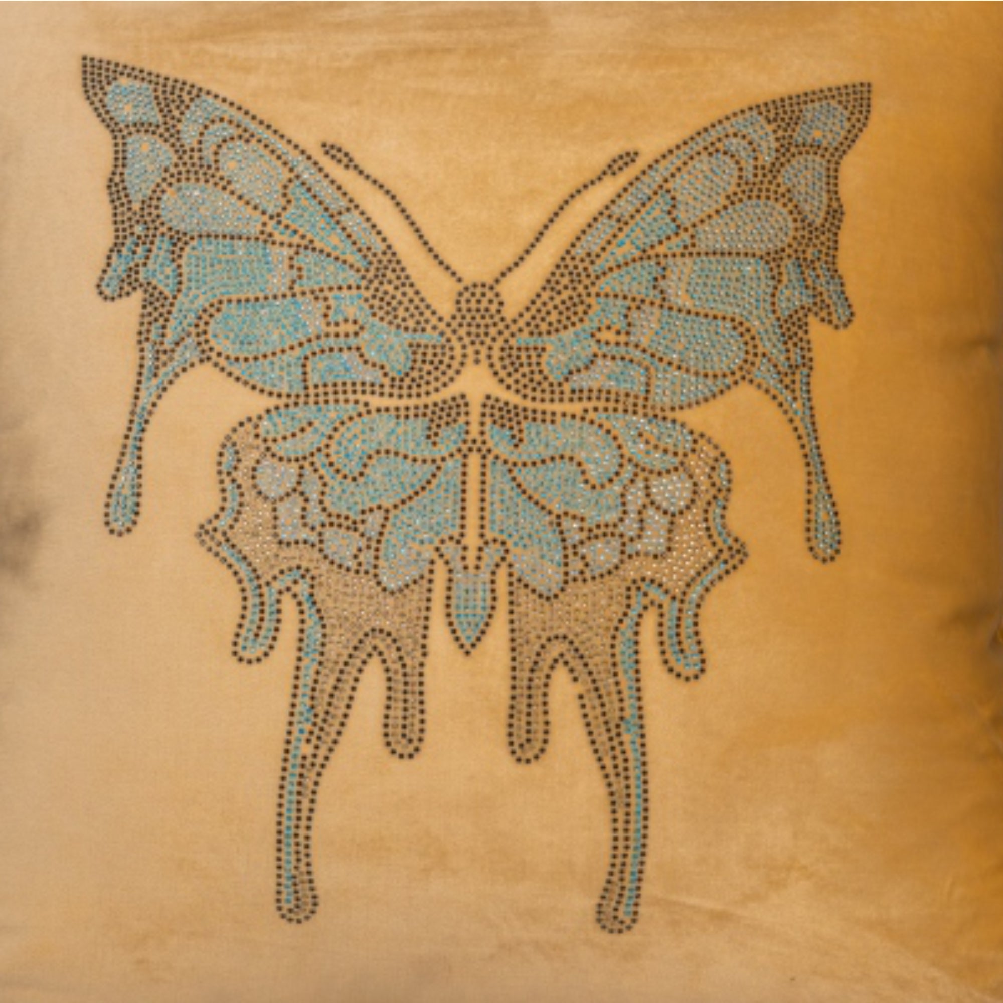 Yellow Cushion Cover with Butterfly Design.