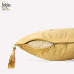 Yellow Embroidered Velvet Beaded Fringed Hot Drill Butterfly Cushion Cover.