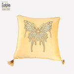 Yellow Embroidered Velvet Beaded Fringed Hot Drill Butterfly Cushion Cover