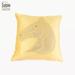 Yellow Embroidered Velvet Beaded Horse Head Cushion Cover