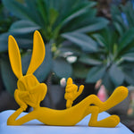 Yellow Velvet Bunny Figurine – Playful Resin Decor for Character Lovers