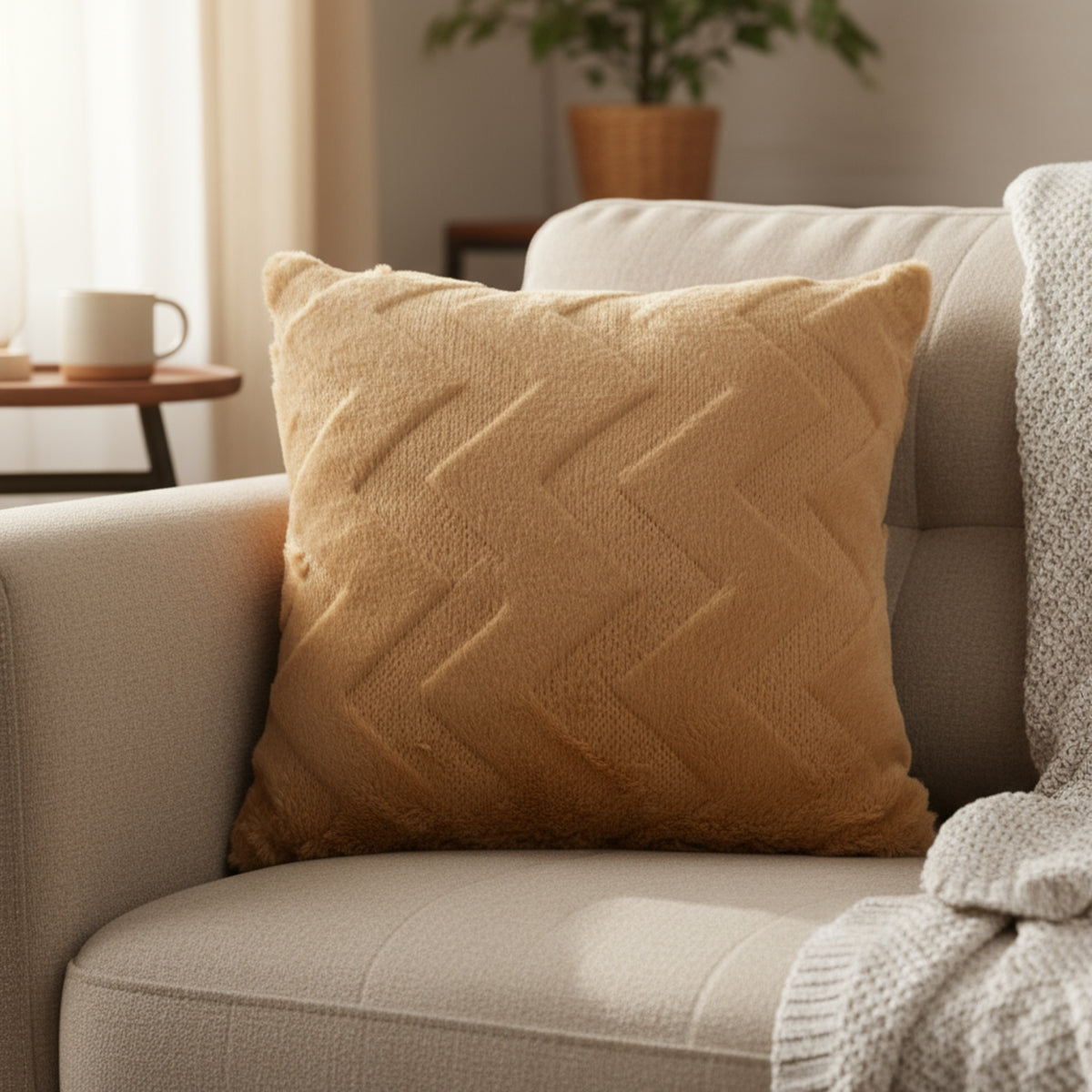 Golden Chevron Soft Plush Cushion Cover