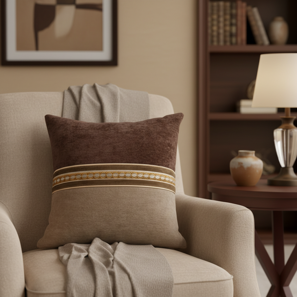Brown Dual-Tone Embroidered Cushion Cover
