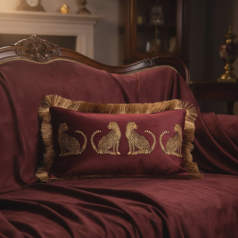 Maroon Leopard Print Cushion Cover